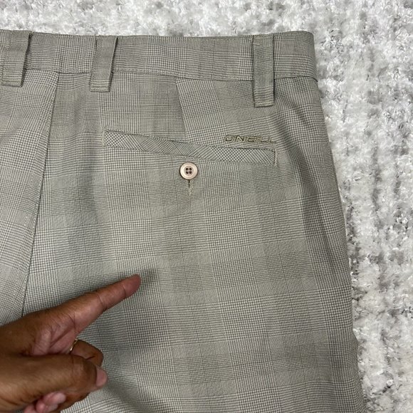 O'Neill Shorts 33 Chino Tan Beige Pockets Plaid Light Weight Casual Chequered - Picture 5 of 11